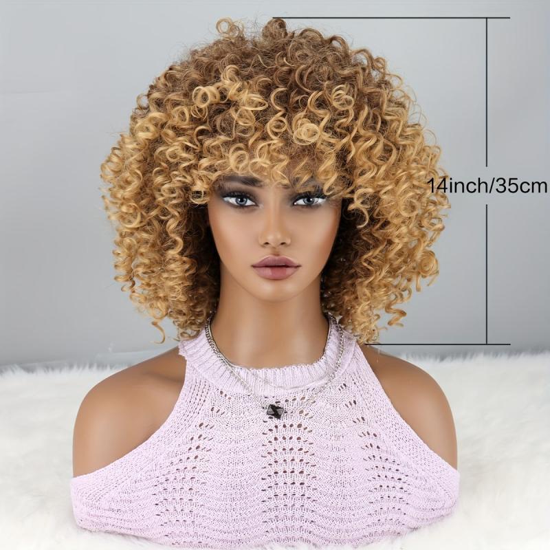 35 56 Cm Afro Kinky Curly Wigs With Bangs Soft Fluffy Hair Replacement Wigs