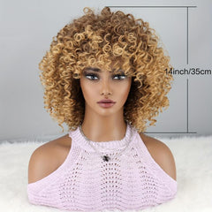 35 56 Cm Afro Kinky Curly Wigs With Bangs Soft Fluffy Hair Replacement Wigs