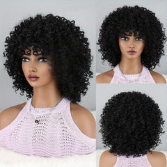 35 56 Cm Afro Kinky Curly Wigs With Bangs Soft Fluffy Hair Replacement Wigs