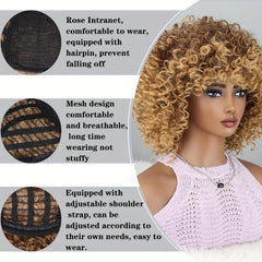 35 56 Cm Afro Kinky Curly Wigs With Bangs Soft Fluffy Hair Replacement Wigs