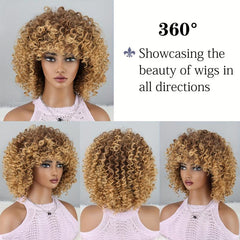 35 56 Cm Afro Kinky Curly Wigs With Bangs Soft Fluffy Hair Replacement Wigs