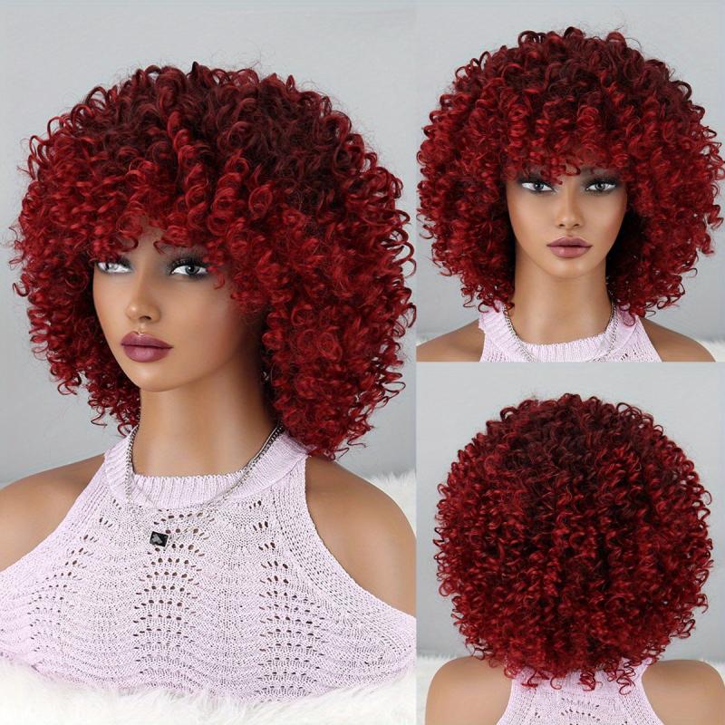 35 56 Cm Afro Kinky Curly Wigs With Bangs Soft Fluffy Hair Replacement Wigs