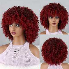 35 56 Cm Afro Kinky Curly Wigs With Bangs Soft Fluffy Hair Replacement Wigs