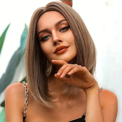 35 56 Cm Long Brown Straight Synthetic Wig for Women WL1062
