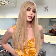 60 96 Cm Blonde Straight Wigs With Bangs For Party Cosplay
