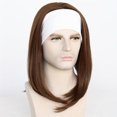 Medium Long Straight Hair Wigs Brown Wigs With Headband