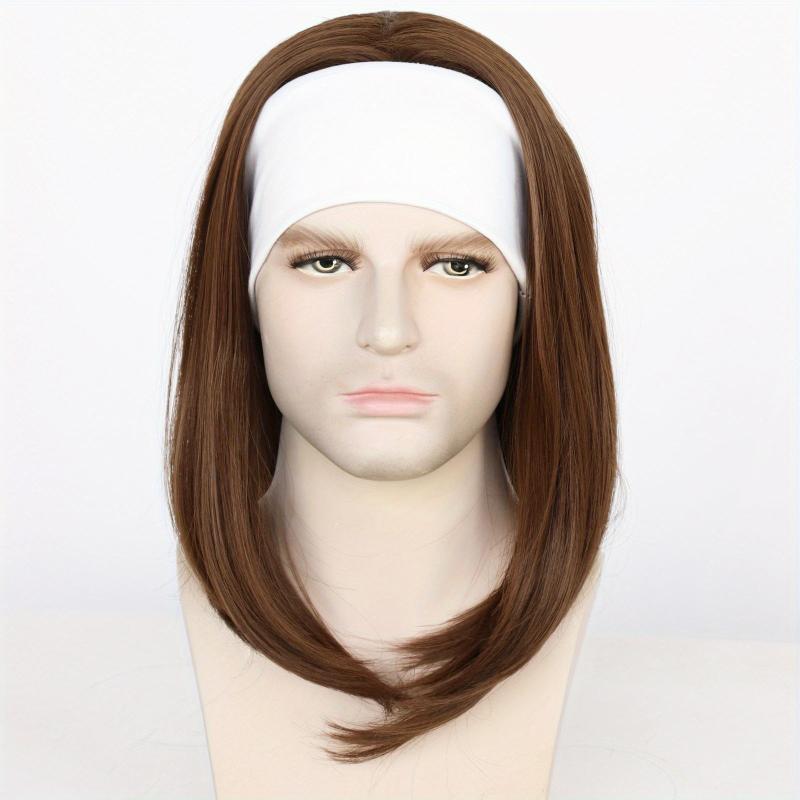 Medium Long Straight Hair Wigs Brown Wigs With Headband