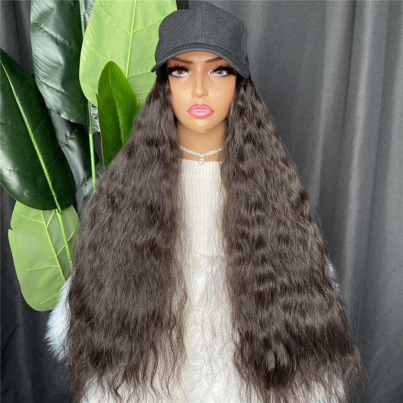 Long Wave Baseball Cap with Synthetic Hair Extensions 22 Inch Wig Headwear