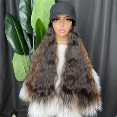 Long Wave Baseball Cap with Synthetic Hair Extensions 22 Inch Wig Headwear