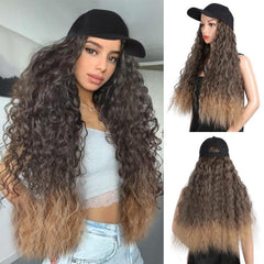 Long Wave Baseball Cap with Synthetic Hair Extensions 22 Inch Wig Headwear