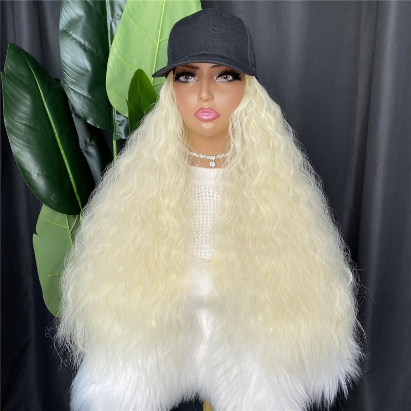 Long Wave Baseball Cap with Synthetic Hair Extensions 22 Inch Wig Headwear