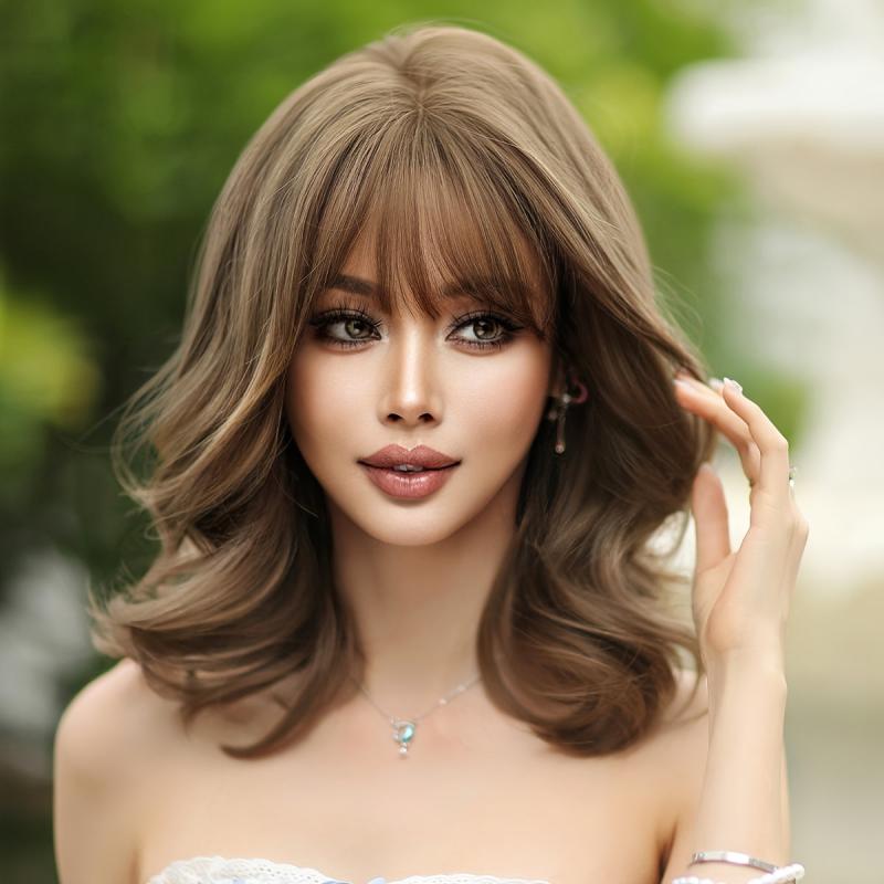 Wavy Brown Wig For Women Daily Party Summer Synthetic Bob Wigs