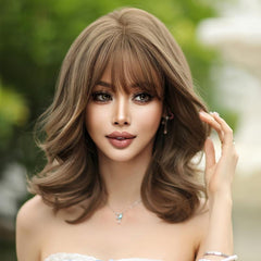 Wavy Brown Wig For Women Daily Party Summer Synthetic Bob Wigs