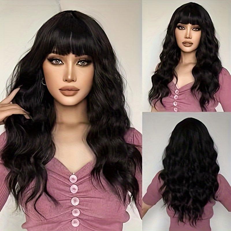 Pastel Wavy Wig With Air Bangs Short Bob Purple Pink Wigs