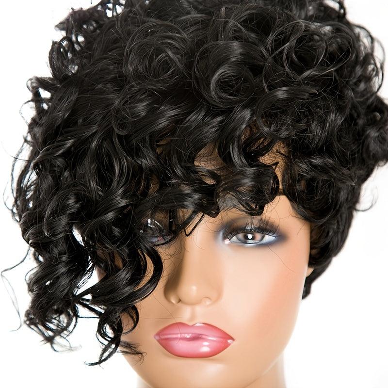 Short Afro Kinky Curly Synthetic Wigs With Bangs High Temperature Rose NetWork