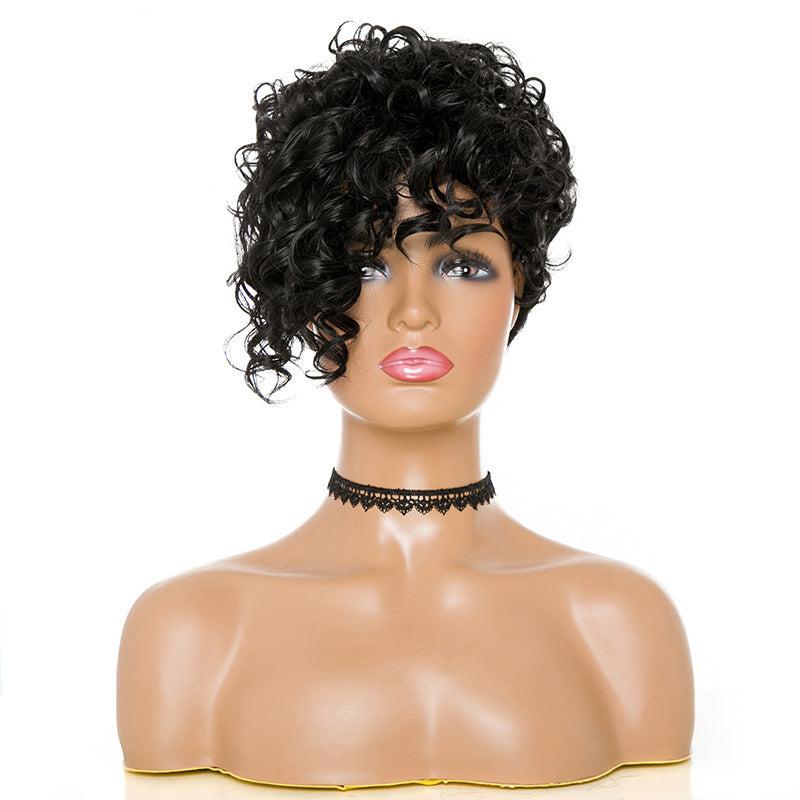 Short Afro Kinky Curly Synthetic Wigs With Bangs High Temperature Rose NetWork