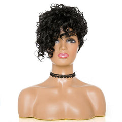 Short Afro Kinky Curly Synthetic Wigs With Bangs High Temperature Rose NetWork