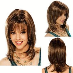 Layered Highlight Straight Wig With Bangs Synthetic Wig Heat Resistant