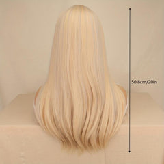Long Straight Synthetic Wig With Bangs Golden Mix Brown Layered Wigs