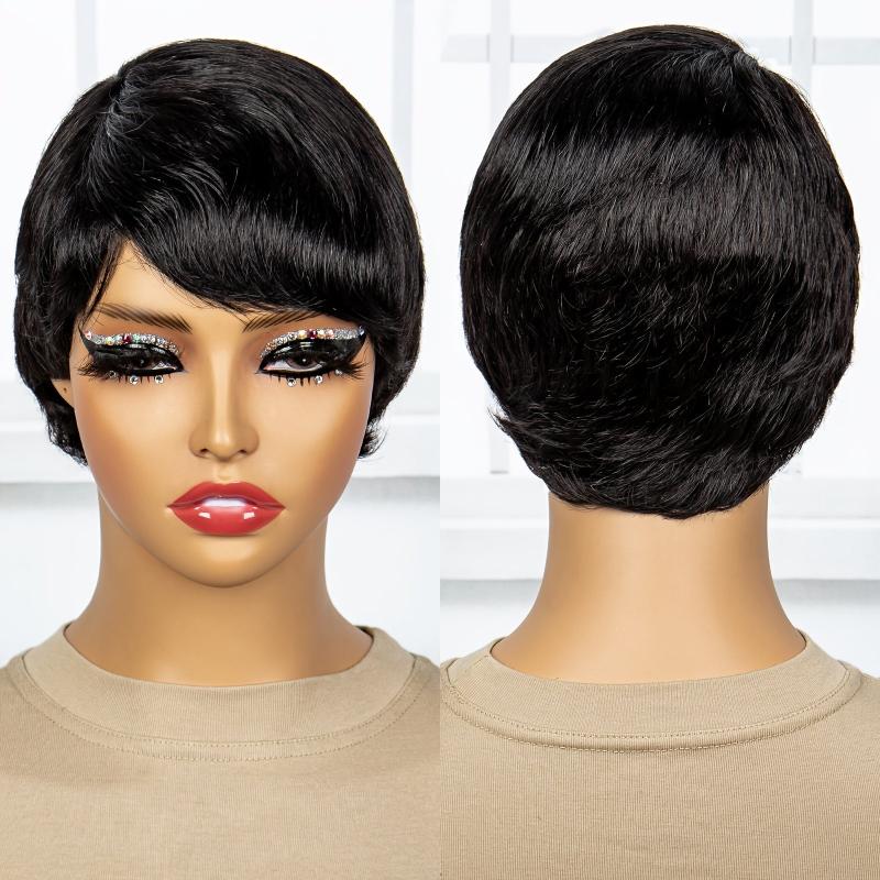 Short Wavy Pixie Cut Human Hair Wig 180 Density