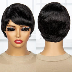 Short Wavy Pixie Cut Human Hair Wig 180 Density