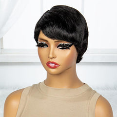 Short Wavy Pixie Cut Human Hair Wig 180 Density