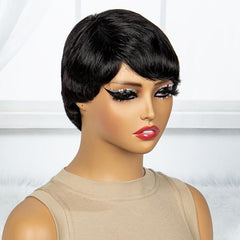 Short Wavy Pixie Cut Human Hair Wig 180 Density