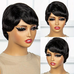 Short Wavy Pixie Cut Human Hair Wig 180 Density