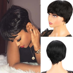 Short Wavy Pixie Cut Human Hair Wig 180 Density