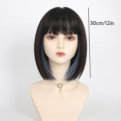 Short Straight Bob Cut Wig With Bangs Synthetic Wig