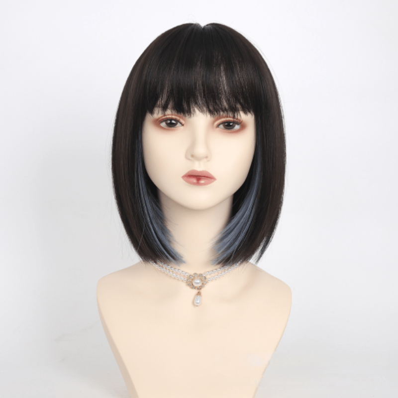 Short Straight Bob Cut Wig With Bangs Synthetic Wig