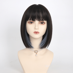 Short Straight Bob Cut Wig With Bangs Synthetic Wig