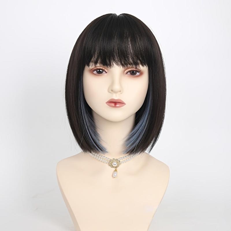 Short Straight Bob Cut Wig With Bangs Synthetic Wig