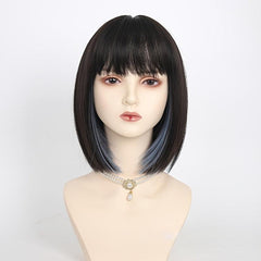 Short Straight Bob Cut Wig With Bangs Synthetic Wig