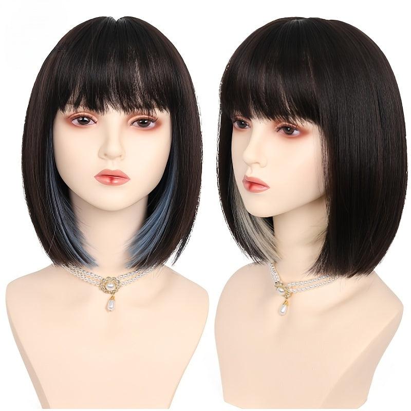 Short Straight Bob Cut Wig With Bangs Synthetic Wig