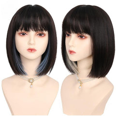 Short Straight Bob Cut Wig With Bangs Synthetic Wig
