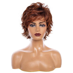 Short Pixie Cut Wigs With Bangs Short Curly Wavy Synthetic Fiber Wigs