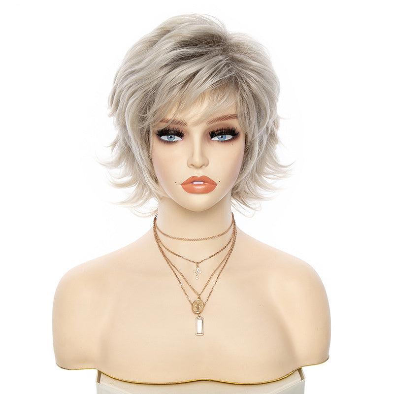 Short Pixie Cut Wigs With Bangs Short Curly Wavy Synthetic Fiber Wigs