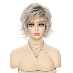 Short Pixie Cut Wigs With Bangs Short Curly Wavy Synthetic Fiber Wigs