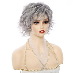 Short Pixie Cut Wigs With Bangs Short Curly Wavy Synthetic Fiber Wigs