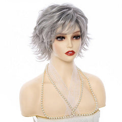 Short Pixie Cut Wigs With Bangs Short Curly Wavy Synthetic Fiber Wigs