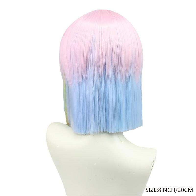 Colorful Short Straight Wig Anime Cosplay Wig For Halloween Cosplay Party