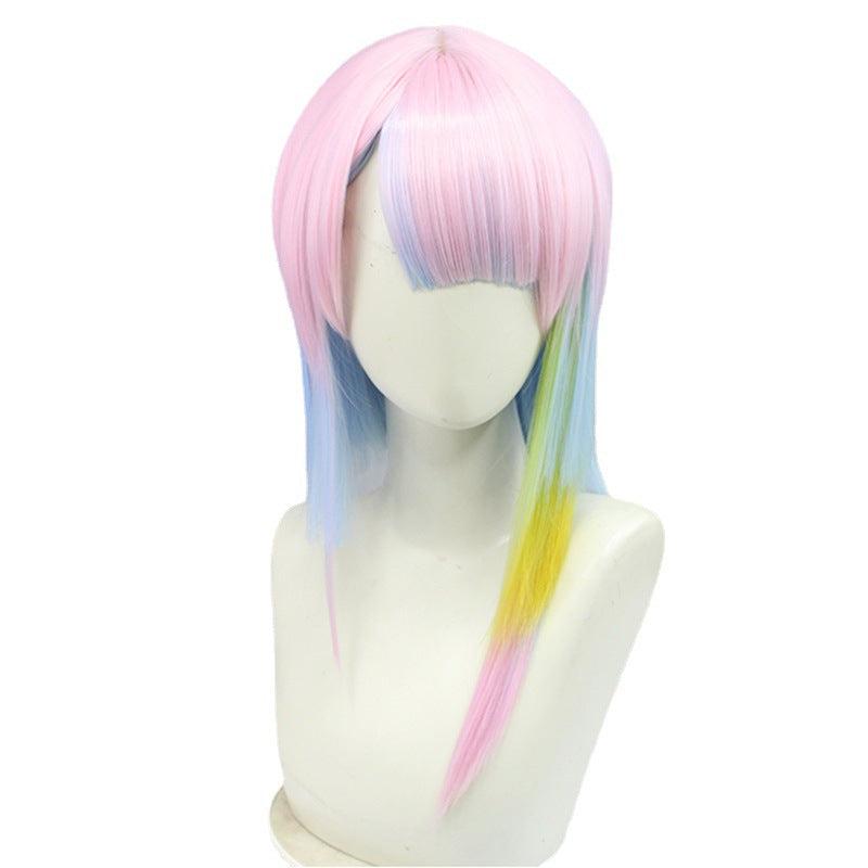 Colorful Short Straight Wig Anime Cosplay Wig For Halloween Cosplay Party