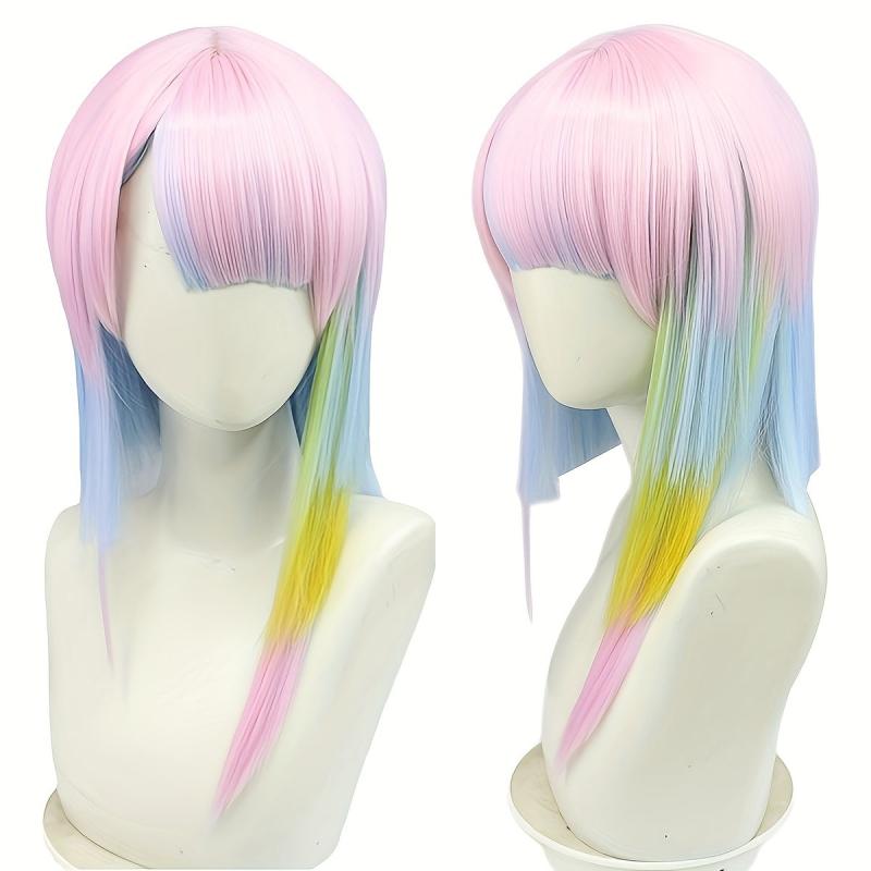 Colorful Short Straight Wig Anime Cosplay Wig For Halloween Cosplay Party