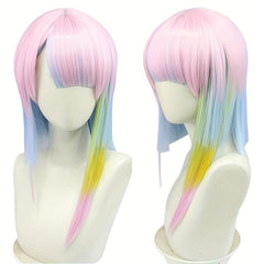 Colorful Short Straight Wig Anime Cosplay Wig For Halloween Cosplay Party