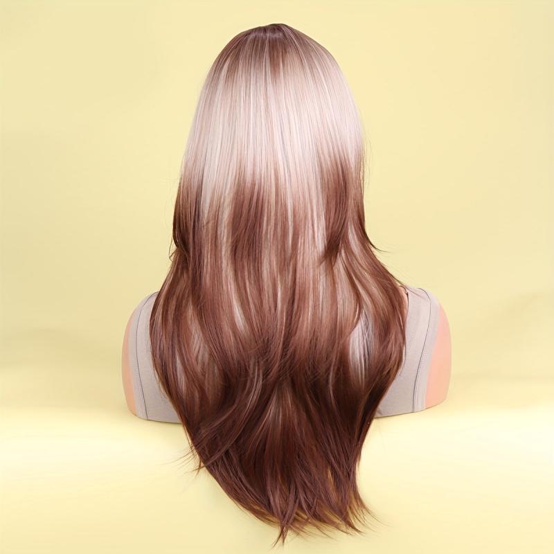 Ombre Long Curly Synthetic Wig With Bangs Heat Resistant Fashionable