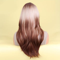 Ombre Long Curly Synthetic Wig With Bangs Heat Resistant Fashionable