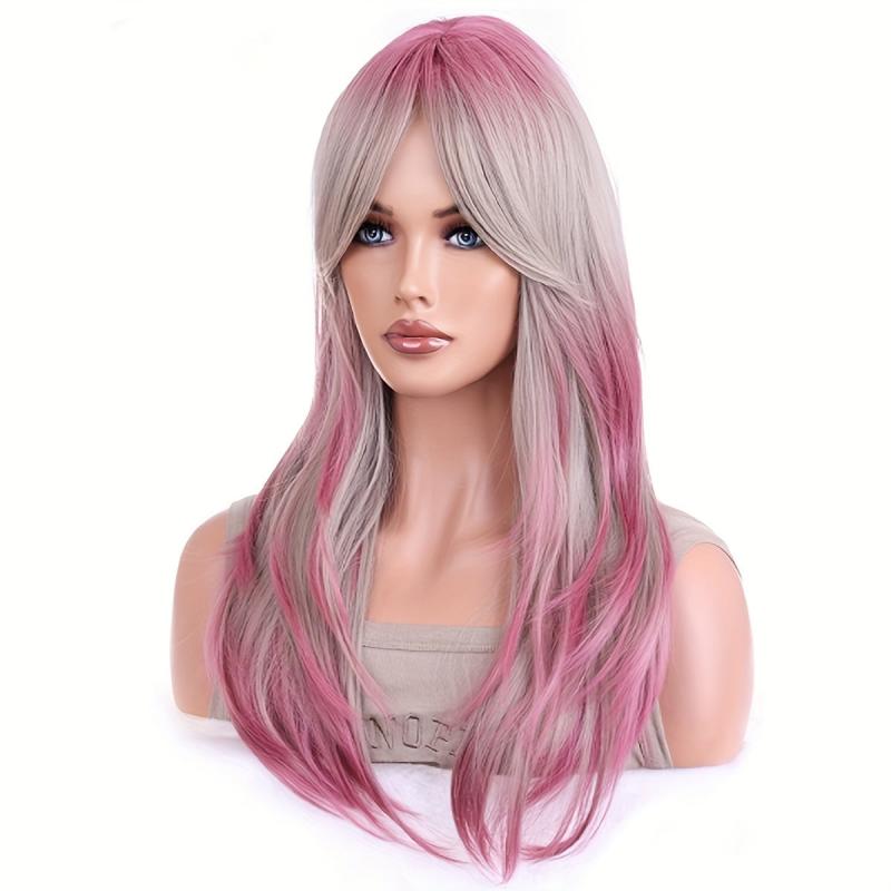 Ombre Long Curly Synthetic Wig With Bangs Heat Resistant Fashionable