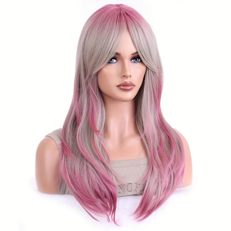 Ombre Long Curly Synthetic Wig With Bangs Heat Resistant Fashionable