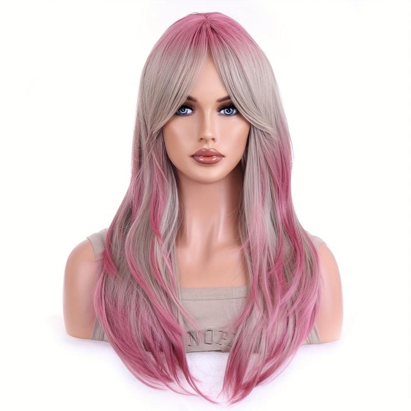 Ombre Long Curly Synthetic Wig With Bangs Heat Resistant Fashionable